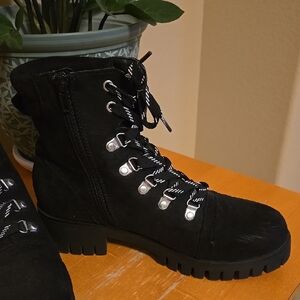 Black Suede Lace-Up Ankle Boots